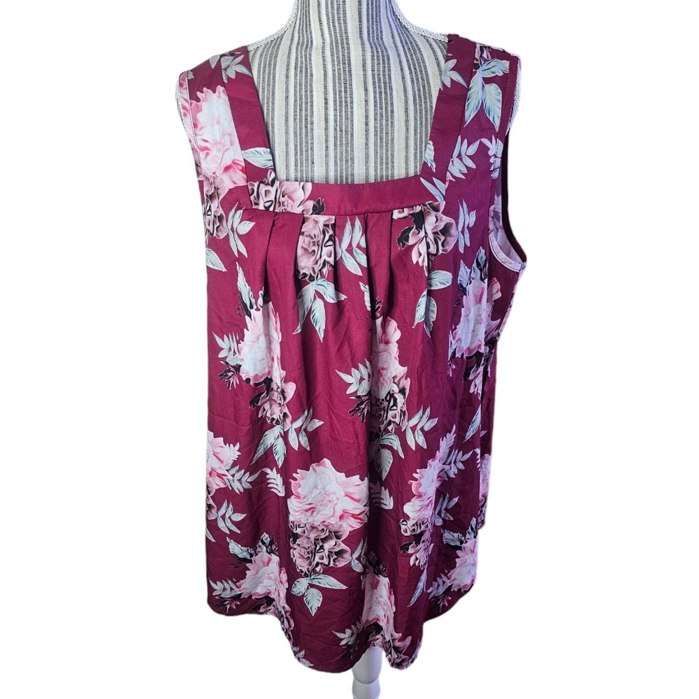 Women's burgundy floral sleeveless square neckline size 2X
